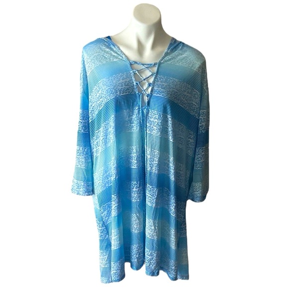 Portacruz Women’s Blue Hooded Beach Swim Coverup Dress Plus Size 3X Vacation - Picture 1 of 7